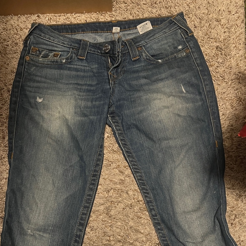 True Religion Women's Distressed Blue Boyfriend Jeans